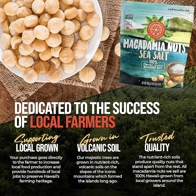 Hawaiian Macadamia Nut Company Dry Roasted Macadamia Nuts with Sea Salt 24 Oz (Pack of 2, Total