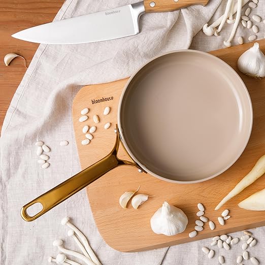 bloomhouse 8 Inch Heavy Duty Aluminum Premium PFA Free Ceramic Nonstick Saute/Deep Frying Pan