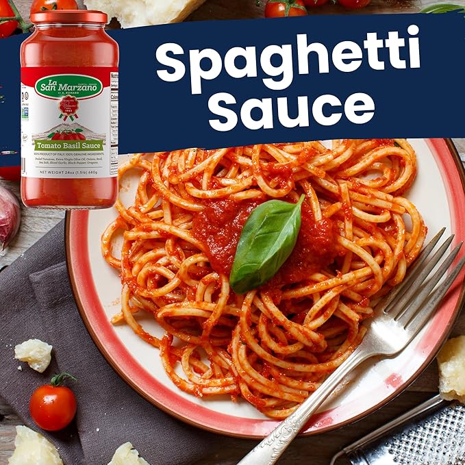 La San Marzano Tomato Basil Sauce, 24 oz, Pasta Sauce Made in Italy, All Purpose Tomato Premium