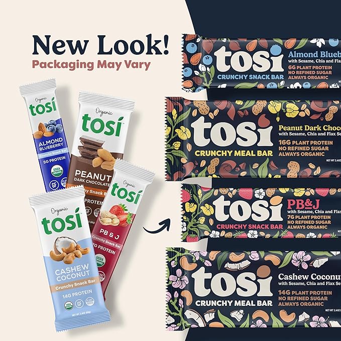 Tosi Cashew Coconut Protein Bars - Crunchy Nut & Seed Vegan Snack Bars, Gluten Free, 6g Plant Based