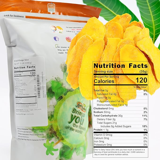 Anna and Sarah Extra Low Sugar Added Dried Mango Slices 80 Oz - Delicious Texture Soft & Juicy