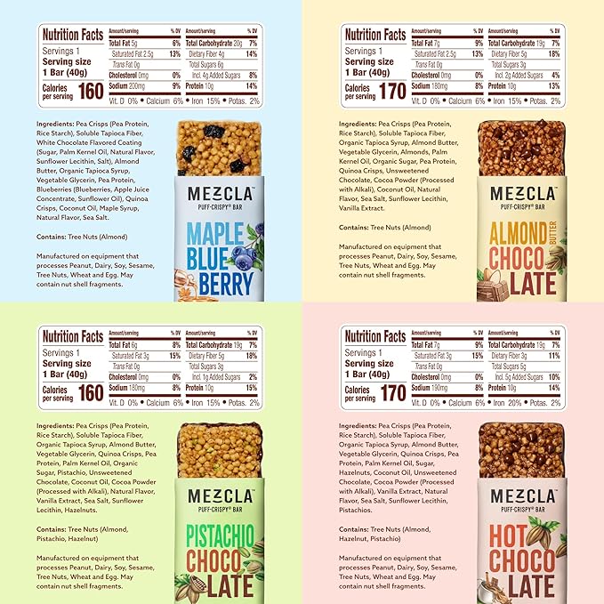 Mezcla Puff Crispy Protein Bars, Gluten Free & Vegan Protein Bars, 10g Protein, Alt for Crispy Rice