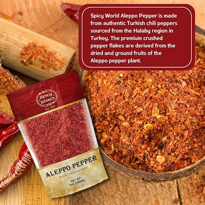 Spicy World Aleppo Pepper Flakes 7 oz | Authentic Turkish Chili Spice for Exquisite Heat & Flavor |