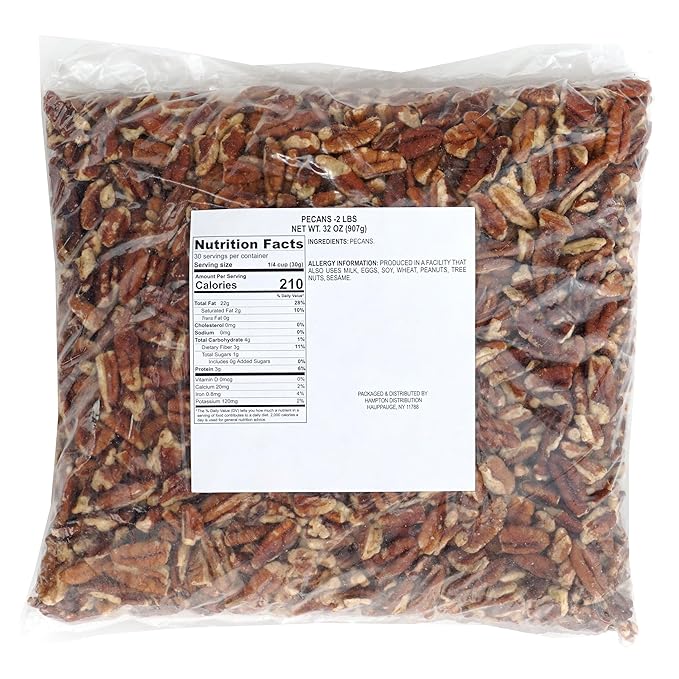 Raw Pecans Unsalted, 2 Pound Bag of Pecan Pieces, Chopped Pecans for Cooking, Baking & Snacks.