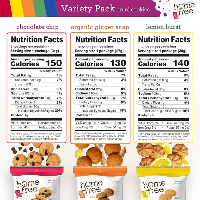 Homefree Mini Cookies Variety Pack, Gluten Free, Nut Free, Vegan, Cookie Snack Packs, School Safe