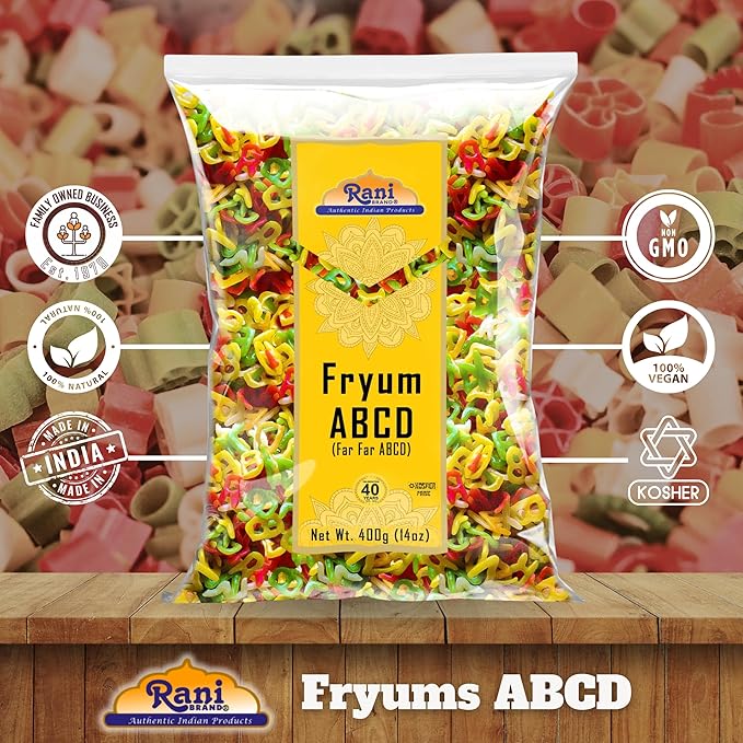 Rani Far Far / Fryums (Wheat & Tapioca Pellet) ABCD Shape 14oz (400g) ~ Vegan, Kosher, Uncooked