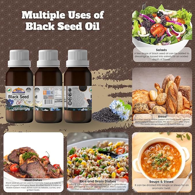 Rani Pure Black Seed (Nigella, Kalonji) Oil 3.38 Fl oz (100ml) Cold Pressed ~ 100% Cholesterol Free