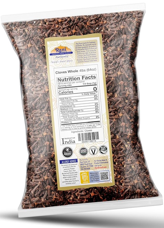 Rani Cloves Whole (Laung) 64oz (4lbs) 1.81kg Great for Food, Tea, Pomander Balls and Potpourri