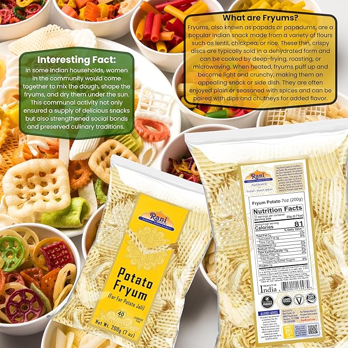 Rani Far Far / Fryums (Wheat & Tapioca Pellet) Potato Jhali 7oz (200g) ~ Vegan, Kosher, Uncooked