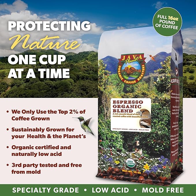 Low Acid Organic Coffee ??Whole Bean, Mold-Free & Stomach Friendly by Java Planet, Espresso Blend