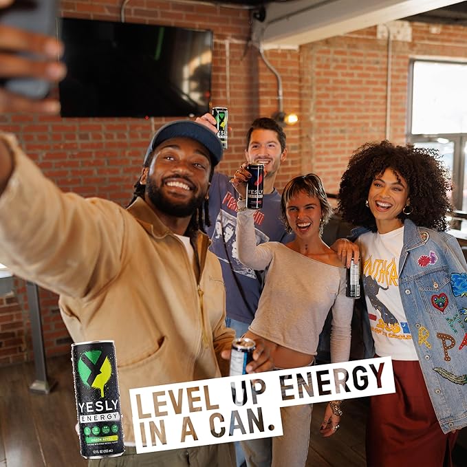 Yesly Energy Drink, Green Apple, Naturally Flavored Sparkling Energy Drink With Electrolytes