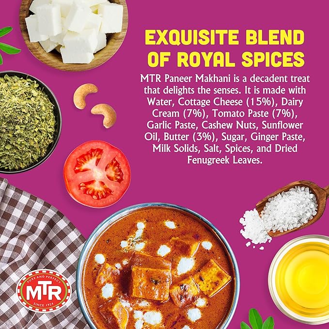 MTR - Minute Meals: Paneer Makhani - Cottage Cheese in Spiced Tomato Puree - Tasty Indian Meal with