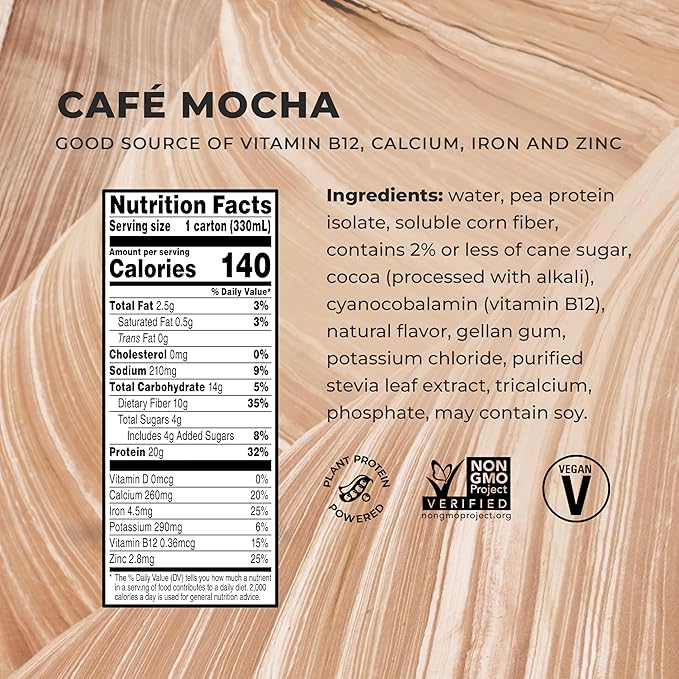 Evolve Plant Based Protein Shake, Café Mocha, 20g Vegan Protein, Dairy Free, No Artificial