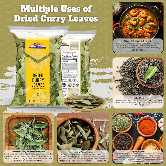 Rani Dried Curry Whole Leaves (Kari Neem Patha) Indian Spice 0.5oz (14g) ~ Non-irradiated | All