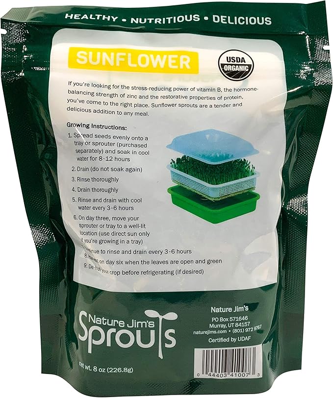 Nature Jims Sprouts Sunflower Seed - Certified Organic Black Oil Sunflower Sprouts for Soups - Raw