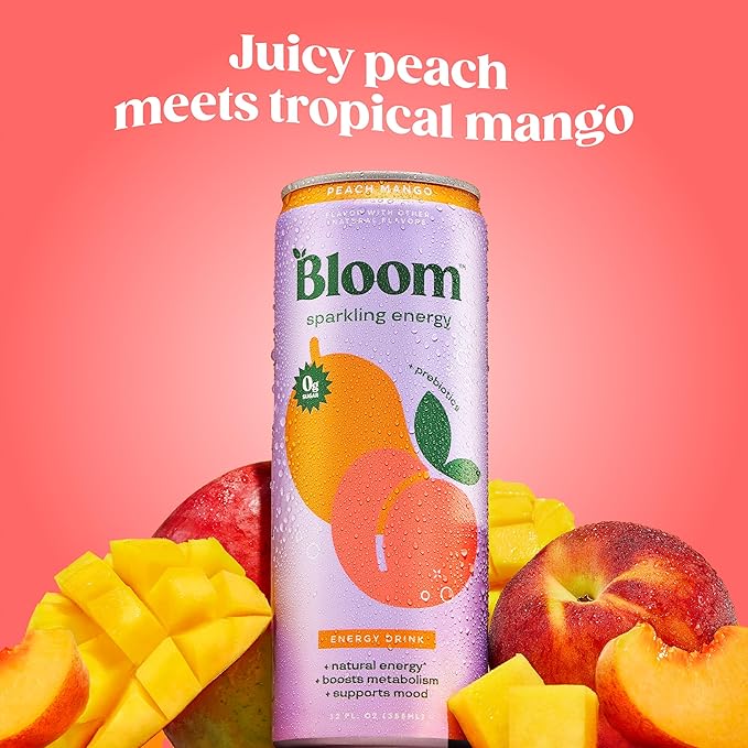 Bloom Nutrition Sparkling Energy Drink - Natural Caffeine, Zero Sugar, 180mg Caffeine