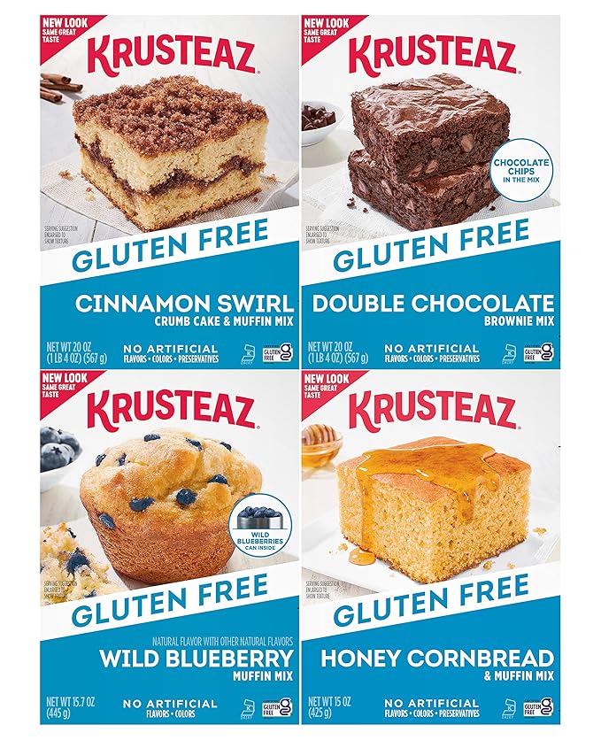 Krusteaz Gluten Free Baking Mix Variety Pack, 1 Cinnamon Swirl Cake Mix, 1 Double Chocolate Brownie