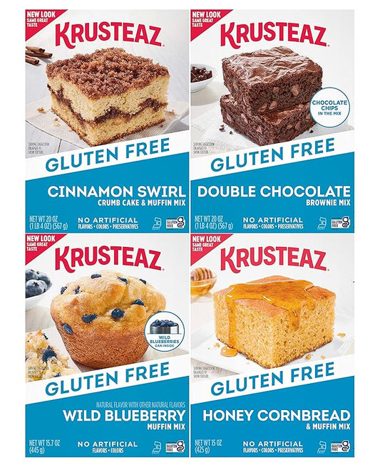 Krusteaz Gluten Free Baking Mix Variety Pack, 1 Cinnamon Swirl Cake Mix, 1 Double Chocolate Brownie