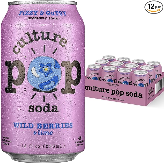 Culture Pop Soda, Wild Berries & Lime, Probiotic Low Sugar Soda, Sparkling Juice Alternative