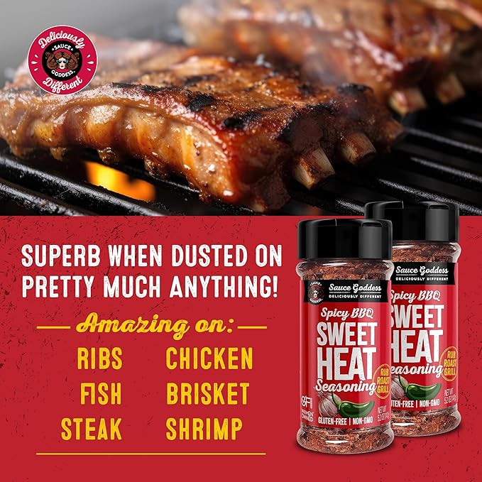 Sauce Goddess BBQ Sweet Heat Spice Shaker (2-Pack) - BBQ Rub with Brown Sugar and Has a Nice Garlic