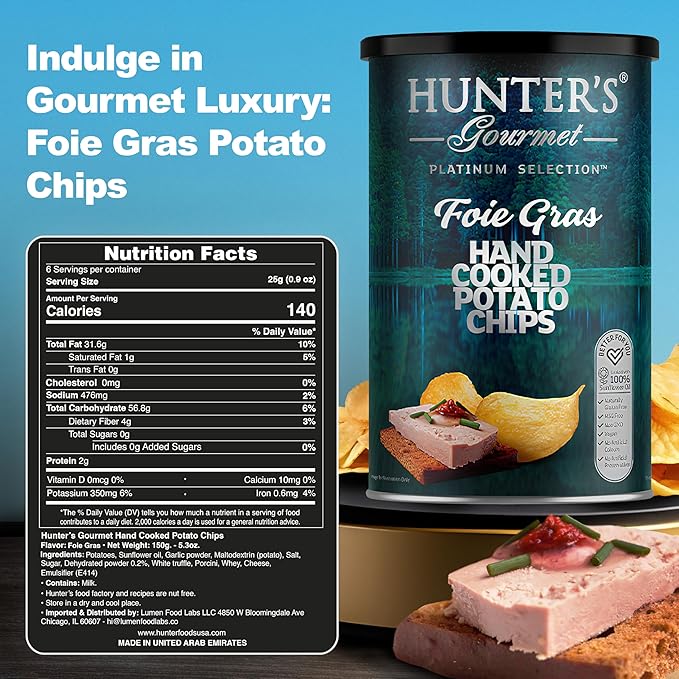 Hunter's Gourmet Chips | Hand-Cooked & Cholesterol Free | Made in a Nut-Free Facility | Foie Gras |