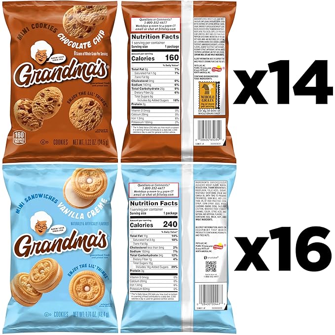 Grandma's Cookies, Mini Cookies Variety Pack, (Pack of 30)