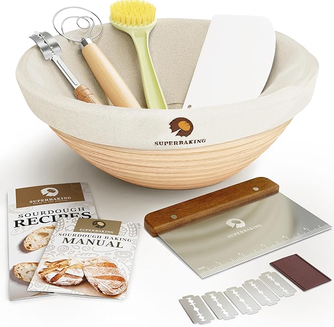 Superbaking Banneton Bread Proofing Basket, Sourdough Bread Baking Supplies, Round 9 Inch Sourdough