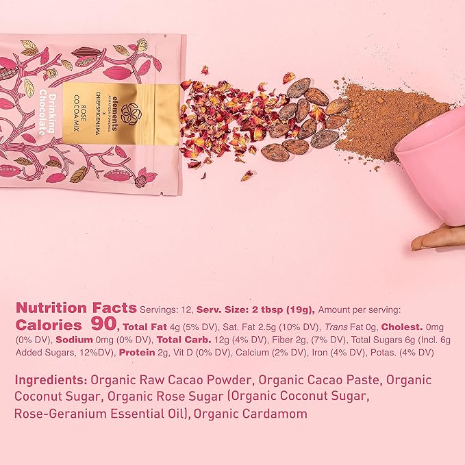 Elements Truffles Rose Essential Oil Hot Chocolate - Heavy Metal Tested- All-Natural, Handmade Hot