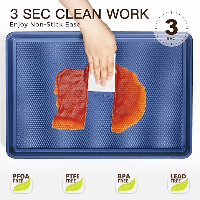 HONGBAKE Baking Sheet Pan Set, Cookie Sheets for Oven, Nonstick Half/Quarter/Jelly Roll Pans with