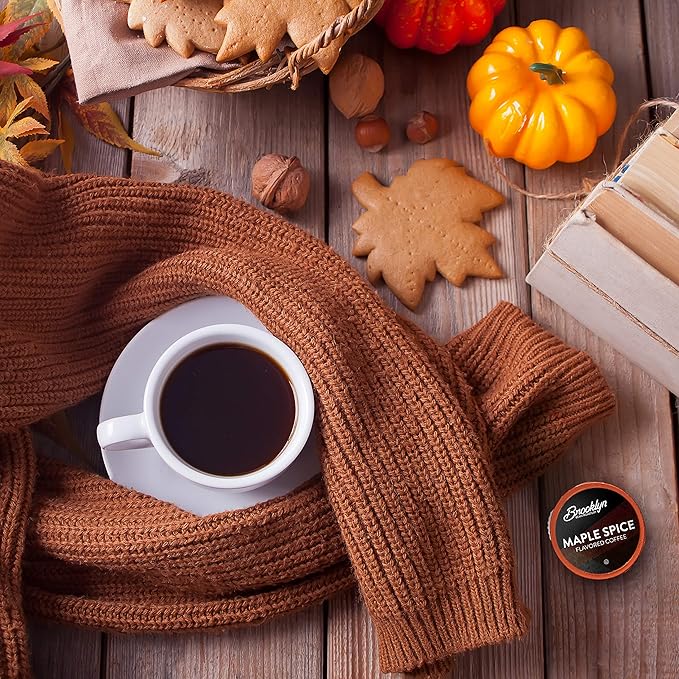 Brooklyn Beans Roastery Coffee Pods, Fall Maple Spice Flavored - Compatible with Keurig K Cup