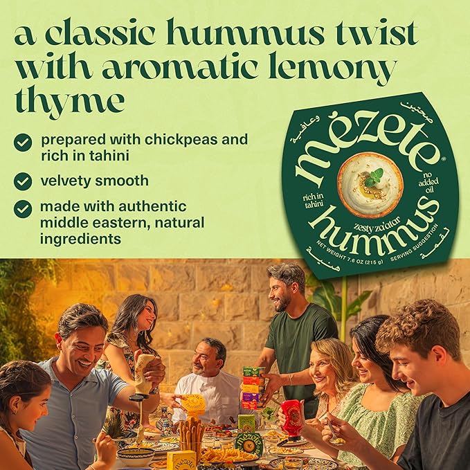 Mezete Authentic Middle Eastern Hummus | Zesty Za'atar(Thyme) | All-Natural | On the Go Spread &