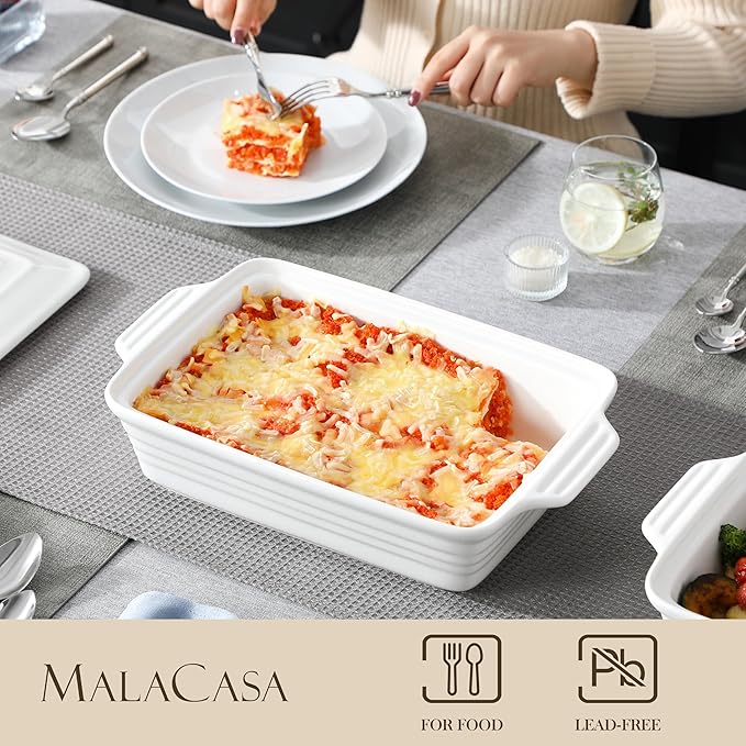 MALACASA 4.4 Quart Baking Dish With Lid, Porcelain Casserole dish with Lid, 13 x 9 Lasagna Pan Deep