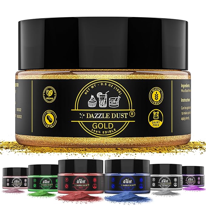 Dazzle Dust Edible Glitter Powder Sprinkles for Cake Decorating, Drinks, Cookie, Icing, Dessert
