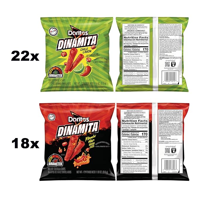 Doritos Dinamita Spicy Rolled Tortilla Chips, Chile Limon and Flamin' Hot Queso Flavored Variety