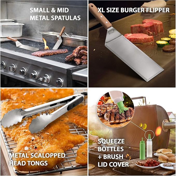 Metal Spatula Set of 6 - Griddle Accessories kit - Grill Flat Spatula Pancake Flipper Hamburger
