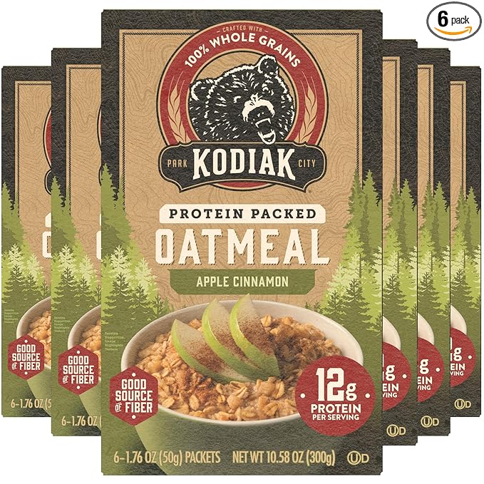 Kodiak Cakes Instant Oatmeal Packets, Apple Cinnamon, High Protein, 100% Whole Grains, 6 boxes with
