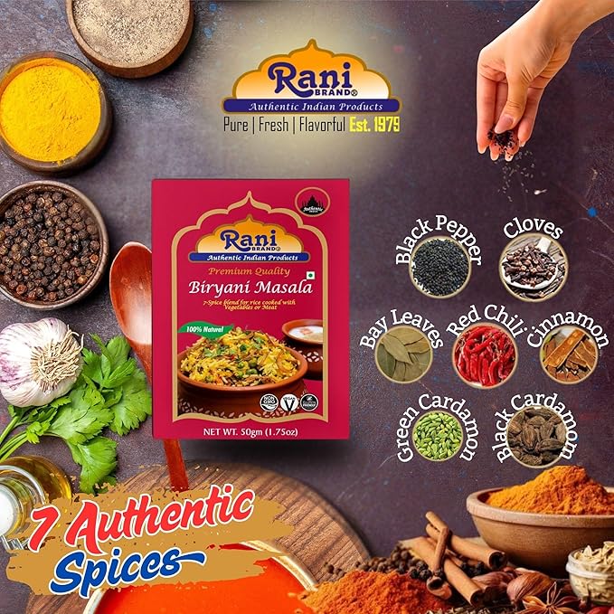 Rani Biryani Masala Curry (7-Spice Blend for Indian Rice Dishes, Pullao/Pilau) 1.75oz (50g) ~ All
