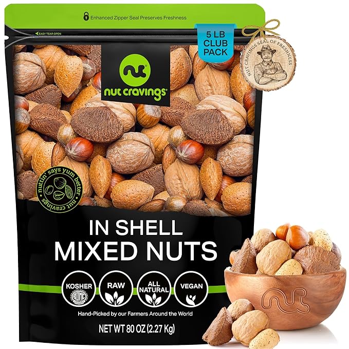 NUT CRAVINGS - Mixed Nuts (In Shell) Brazil, Walnuts, Filberts, Almonds, Pecans (80oz - 5 LB)