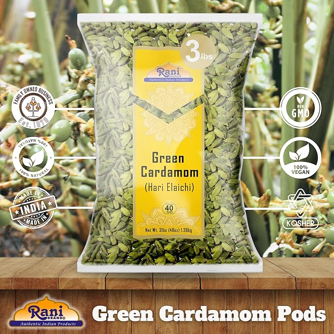 Rani Green Cardamom Pods Spice (Hari Elachi) 48oz (3lbs) 1.36kg Bulk ~ All Natural | Vegan | Gluten
