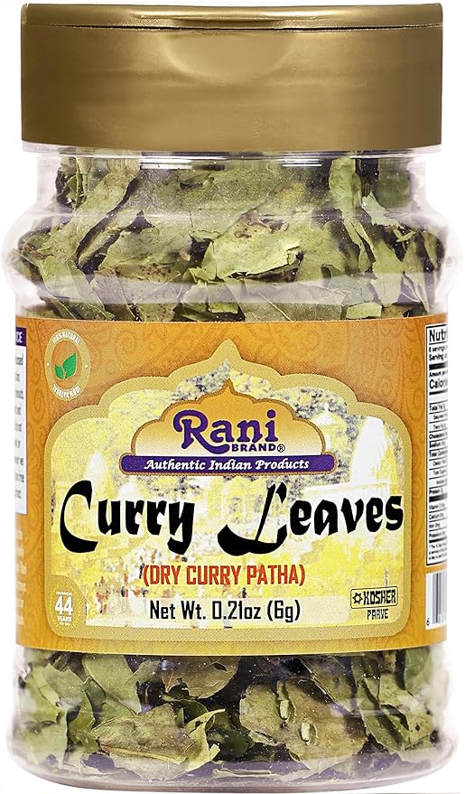 Rani Dried Curry Whole Leaves (Kari Neem Patha) Indian Spice 0.21oz (6g) PET Jar ~ Non-irradiated |