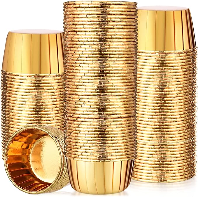300 Pack Gold Cupcake Liners Bulk Disposable Foil Muffin Cups 3.5 oz Wrappers for Baking Aluminum