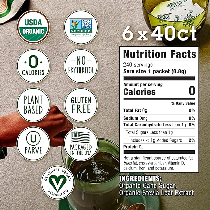 Organic Stevia In The Raw, Plant Based Zero Calorie Natural Sweetener, No Erythritol, Sugar