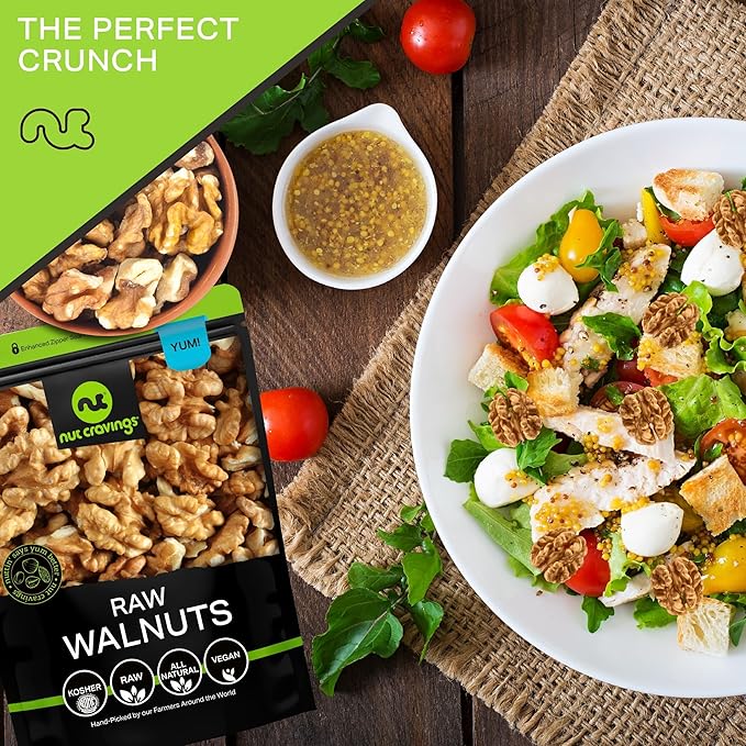 NUT CRAVINGS - Raw Walnuts Halves & Pieces, Unsalted, Shelled, (16oz - 1 LB) Bulk Nuts Packed Fresh