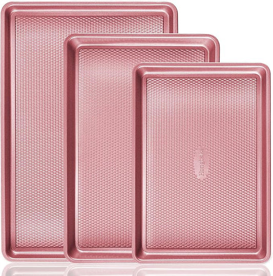 HONGBAKE Baking Sheet Pan Set, Cookie Sheets for Oven, Nonstick Half/Quarter/Jelly Roll Pans with