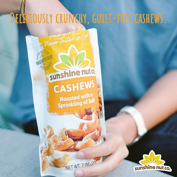 Sunshine Nut Company Whole Roasted Lightly Salted Cashews, Sprinkling of Salt Flavor, 2 Pack, 7 oz.