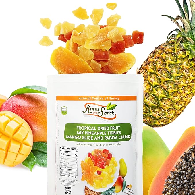 Anna and Sarah, Unsulphured Tropical Dried Fruit Mix Pineapple Tidbits, Mango Slice and Papaya