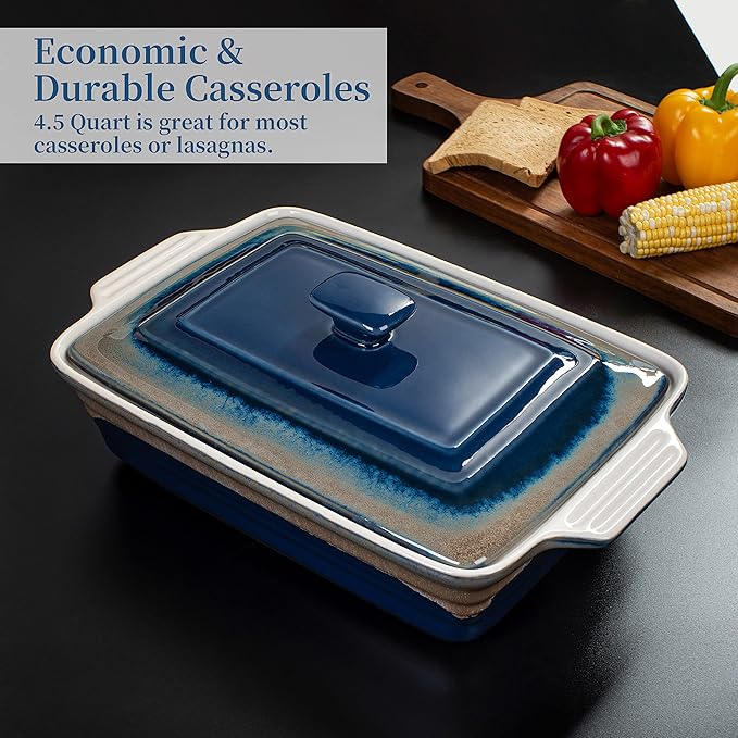 LOVECASA 4.5 Quart Ceramic Casserole Dish with Lid, 9x13 Baking Dish for Oven, Lasagna Pan Deep