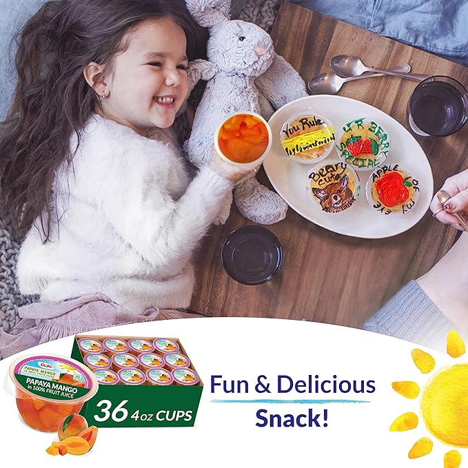 Dole Papaya Mango In 100% Fruit Juice Snacks, 4oz 36 Total Cups, Gluten & Dairy Free, Bulk Lunch