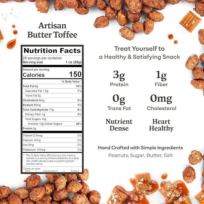 Belmont Peanuts Gourmet Butter Toffee Candied Peanuts, 25 oz (1 Pack) ??Only 4 Ingredients, No