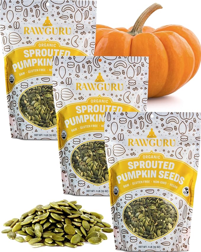 RawGuru Organic Sprouted Pumpkin Seeds - Pumpkin Seeds to Eat - 16 oz, Pack of 3